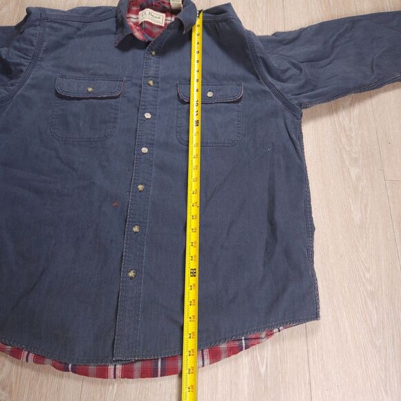 Vintage LL Bean Flannel Plaid Lined Barn Chore Shirt Jacket Shacket Mens L Blue - Picture 15 of 16